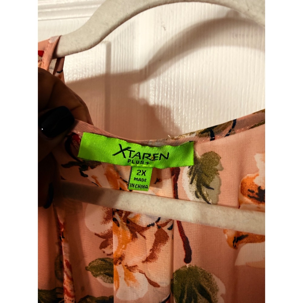 XTAREN Plus Peach Floral Wrap Maxi Dress Long Sleeve 2X - Picture 5 of 10